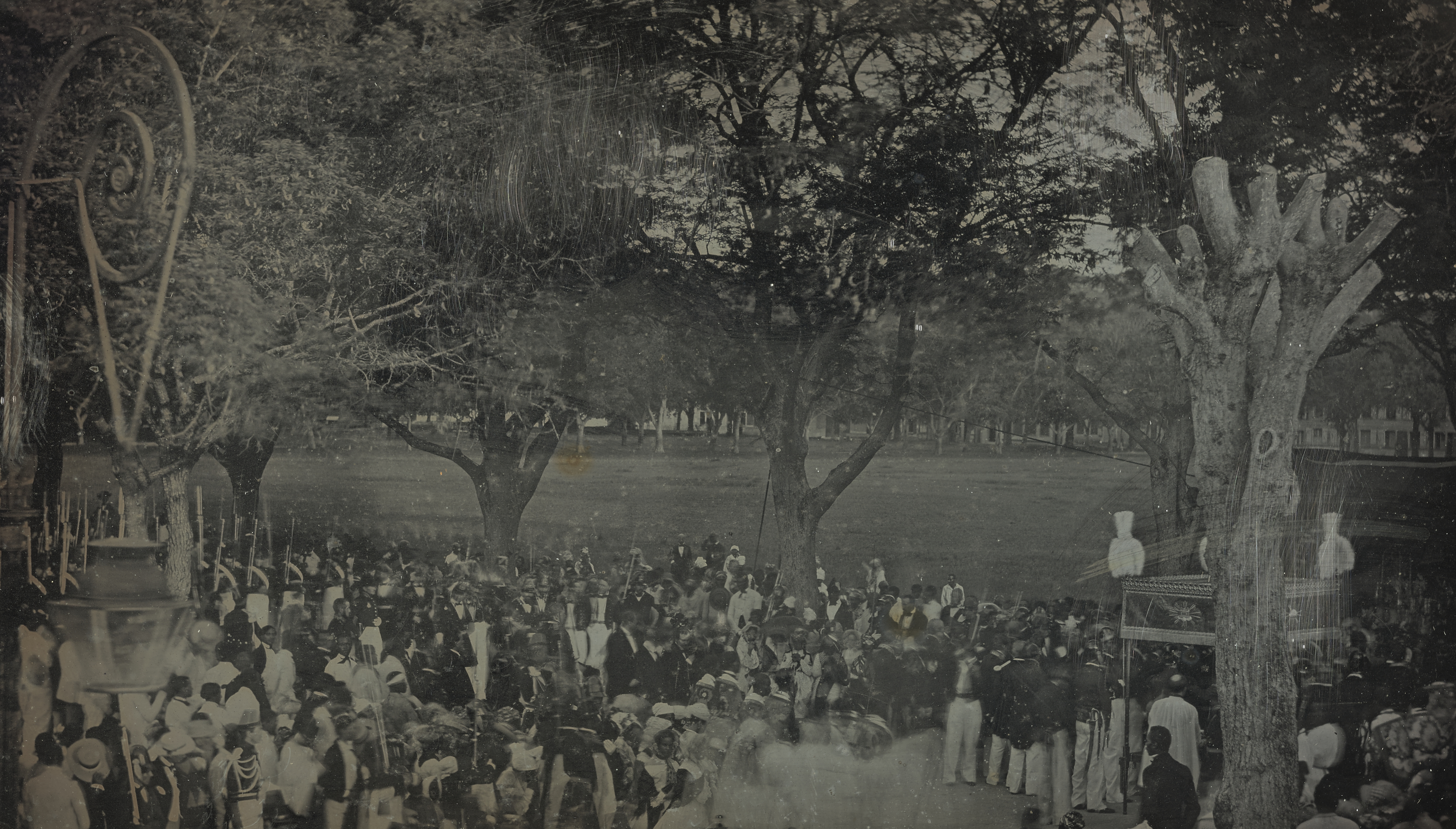 A photo showing slaves being baptized
