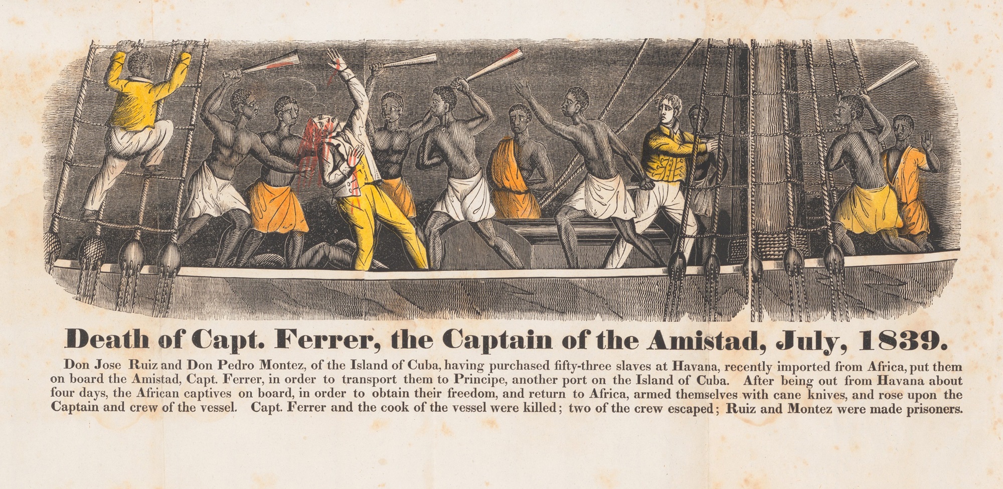 A print showing Black men attacking slave ship sailors to free themselves