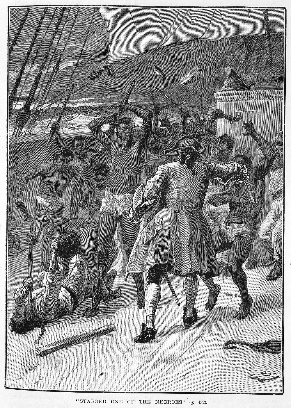 African men attacking sailors on a slave ship