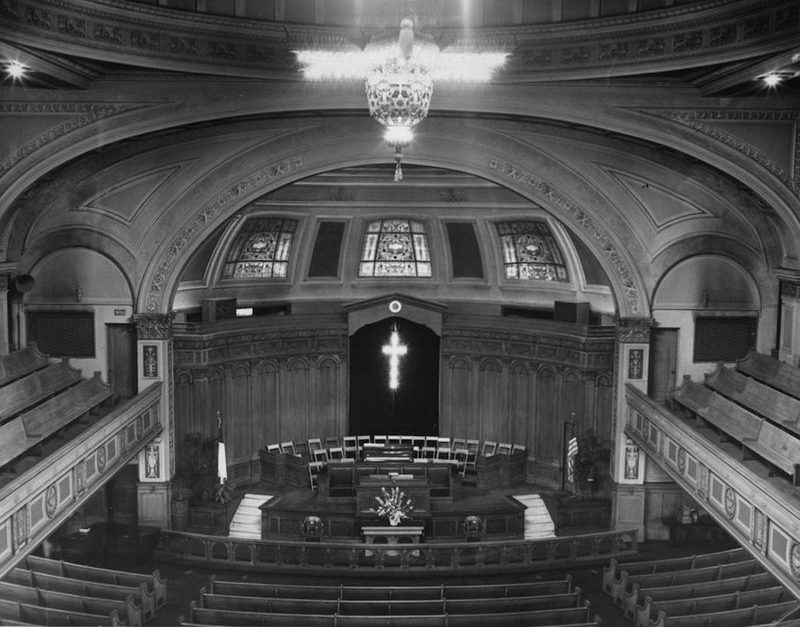 An old photo showing the inside of a church